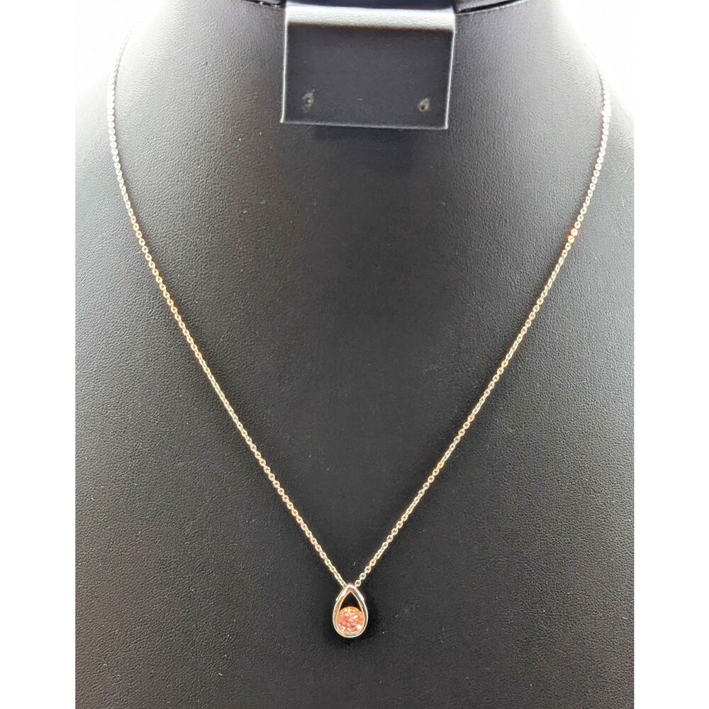 925 Sterling Silver Pink Crystal Teardrop Pendant 18" Necklace